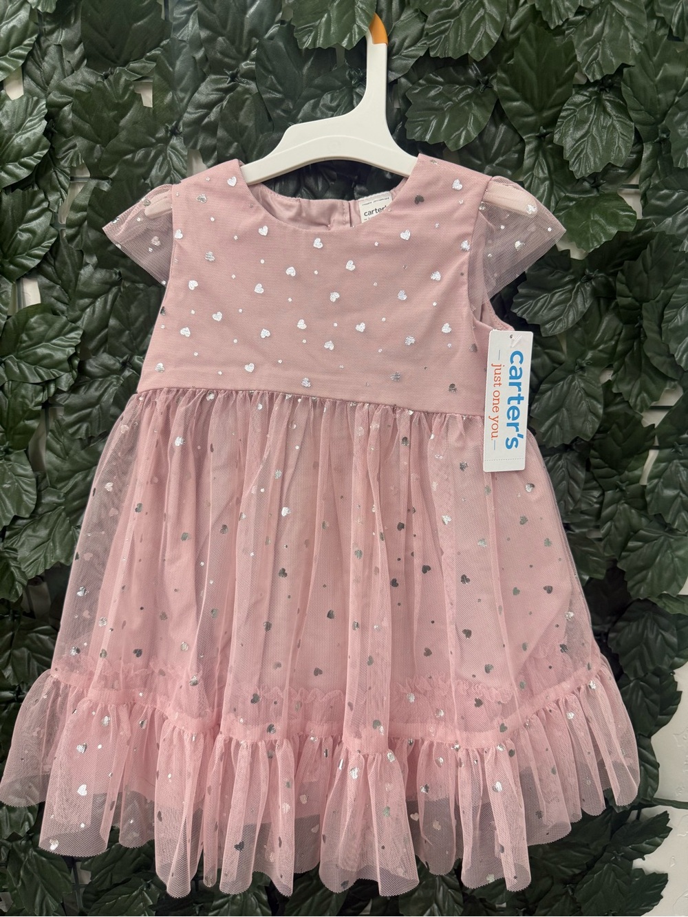 Carter's Dusty Pink Tulle Dress with Silver Heart Accents Sz 12 M